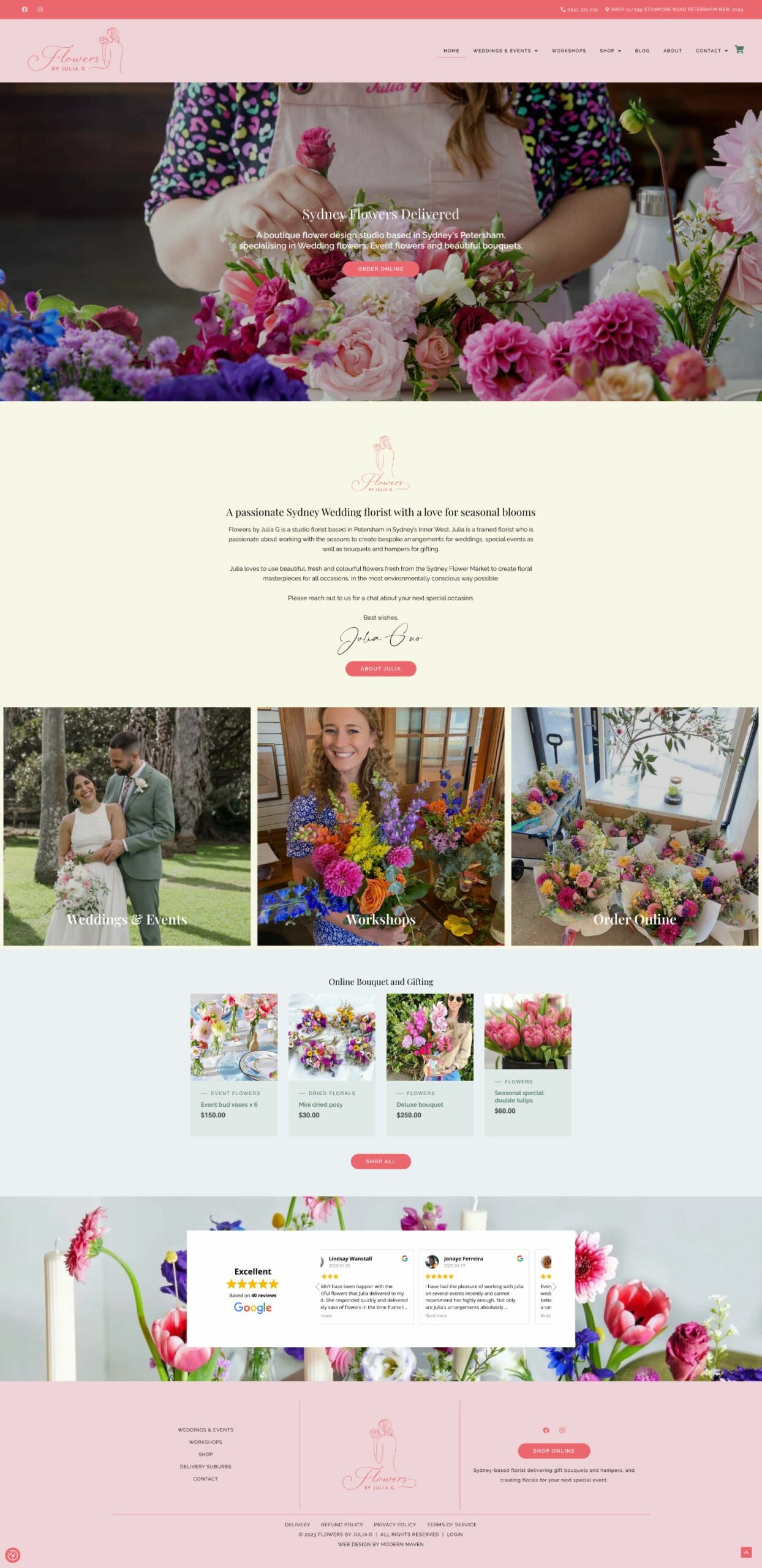Sydney wedding florist website design flowers by julia